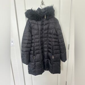Nine West Black Puffer Jacket with Faux Fur Trim